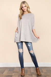 Thumbnail for Riah Fashion - Two Tone Hacci Oversized Dropped Shoulder Pocket Tunic - 3 COLORS -