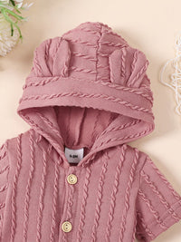 Thumbnail for Baby Textured Button Front Hooded Jumpsuit with Ears - T - 5 SIZES - 1 COLOR -