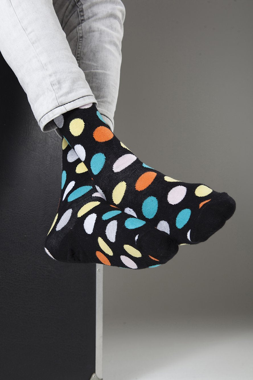 Men's Mixed Black Dot Socks - 1 COLOR -