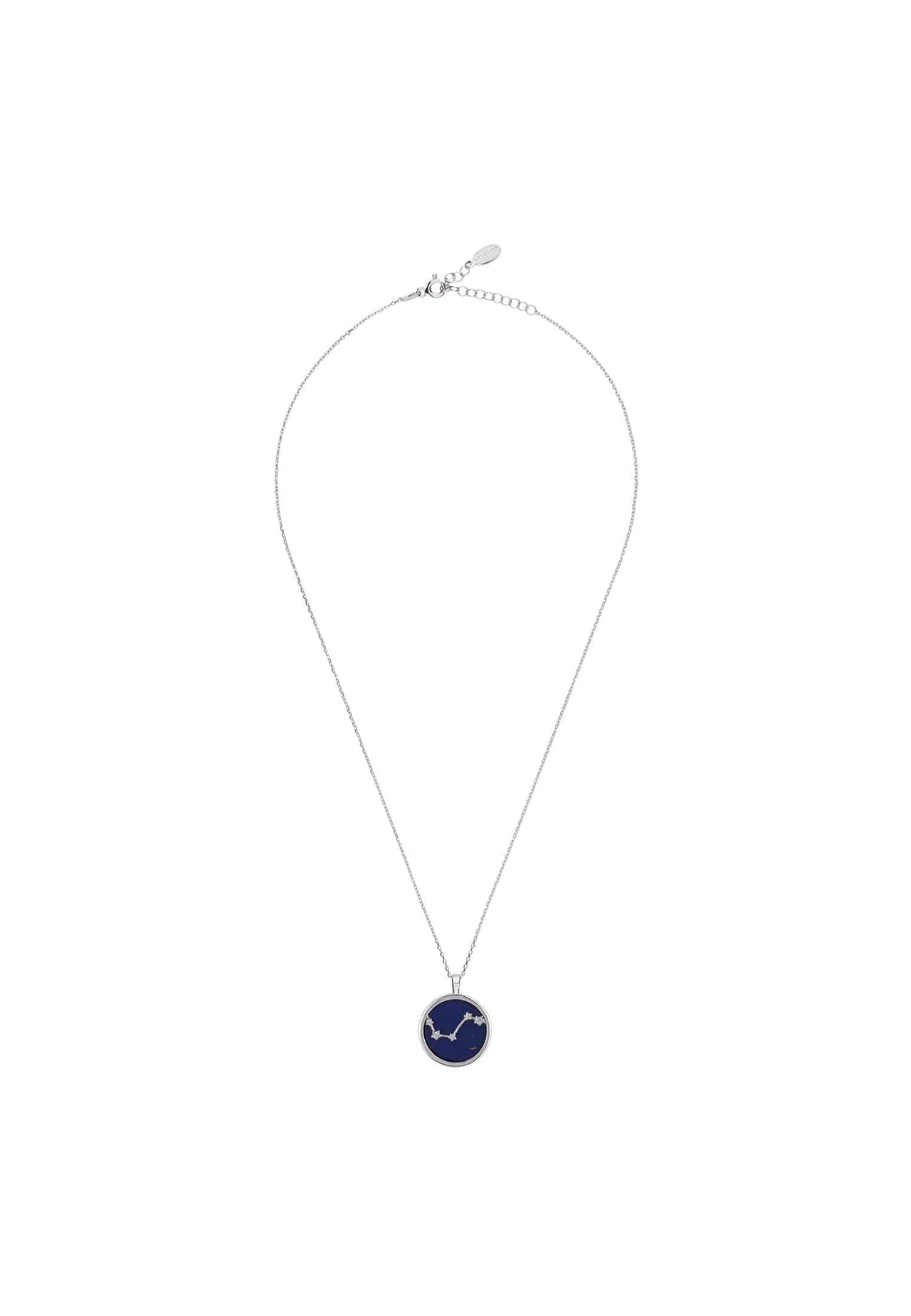 Zodiac Lapis Lazuli Gemstone Star Constellation Pendant Necklace Silver Aries -