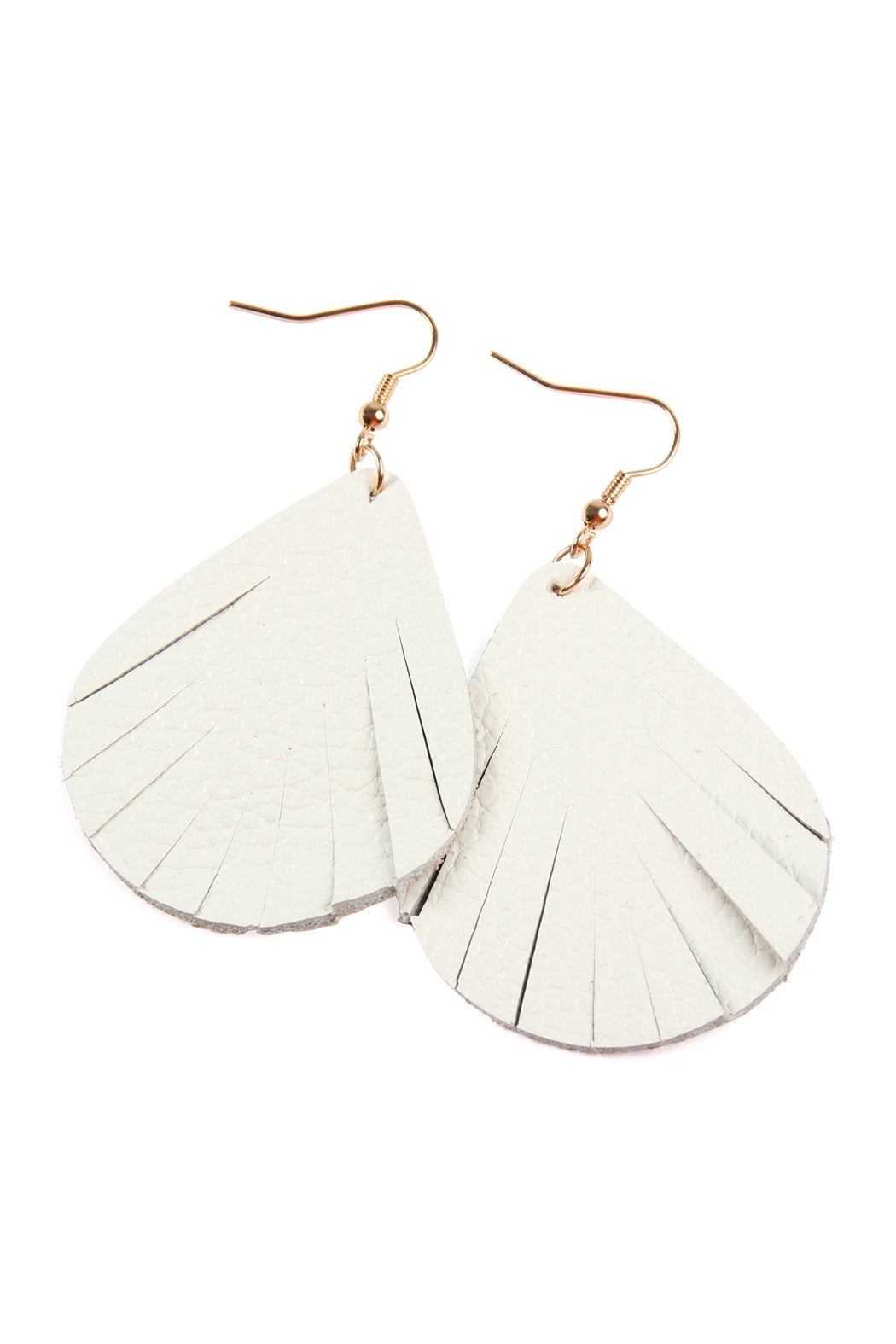 Fringed Pear Shaped Leather Earrings - 10 COLORS