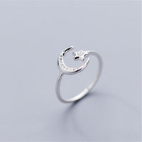 Thumbnail for Moon and Star Sterling Silver Adjustable Ring -