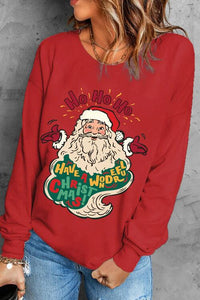 Thumbnail for Santa Graphic Round Neck Long Sleeve Sweatshirt - T - 1 COLOR -