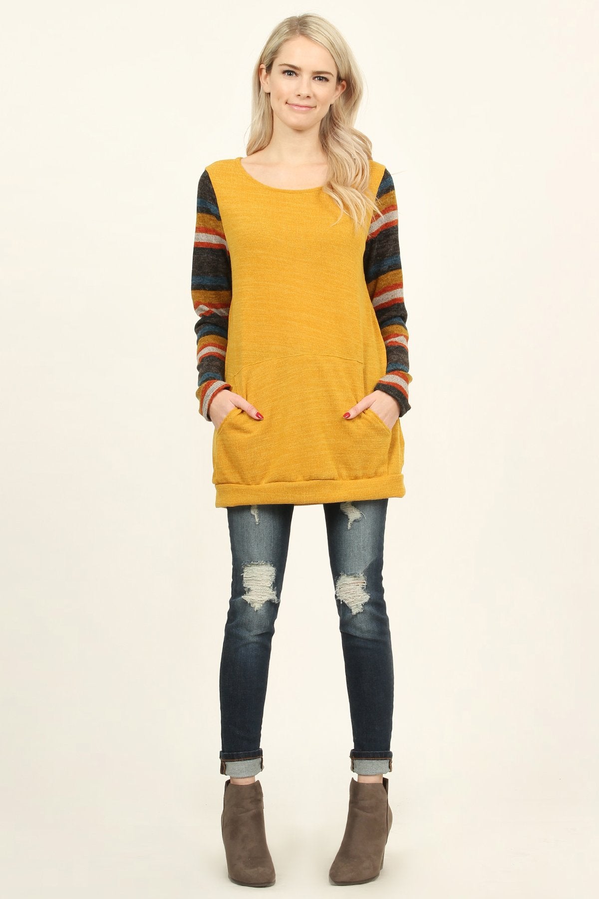 Riah Fashion - Multi Colored Sleeve Pocket Tunic - 3 COLORS -