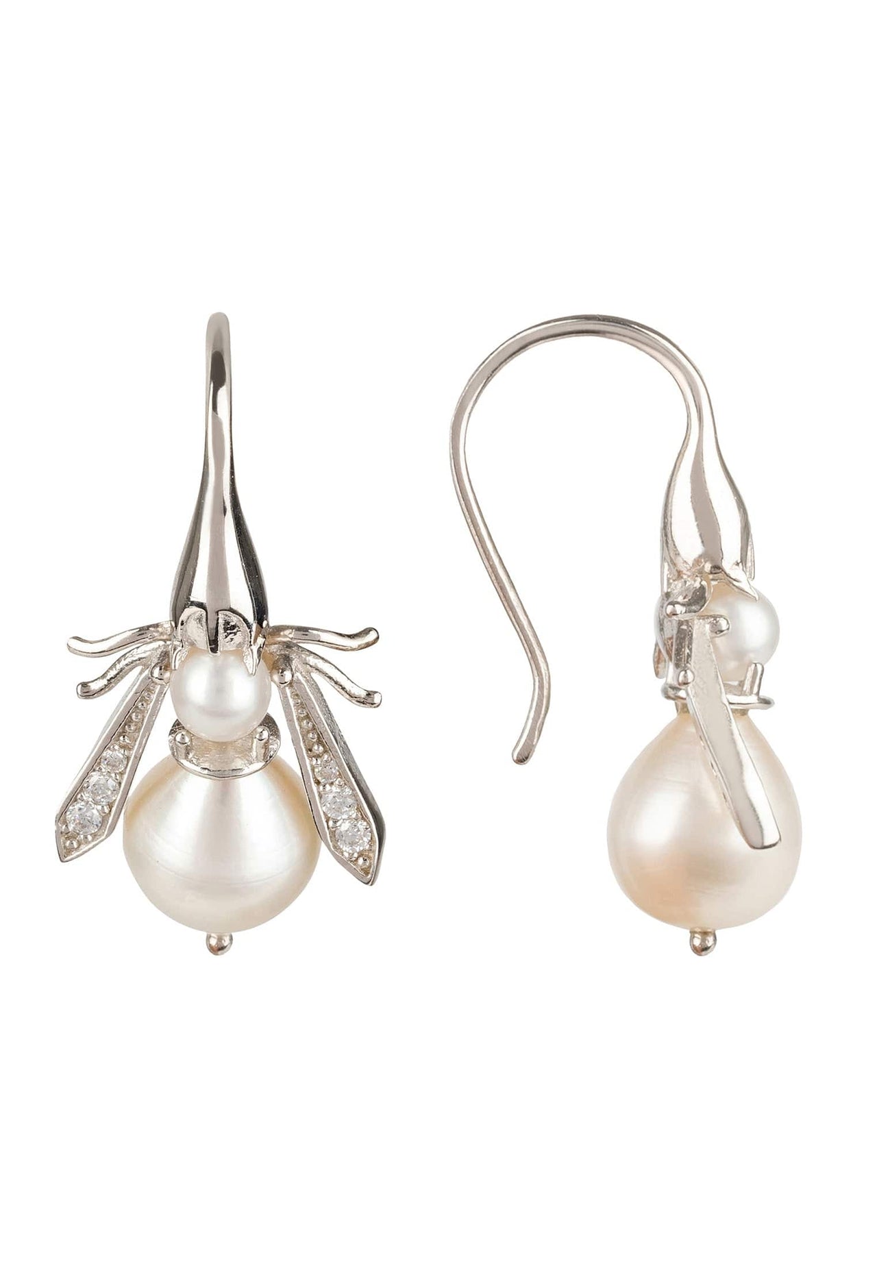 LATELITA - Pearl Honey Bee Earrings Silver -