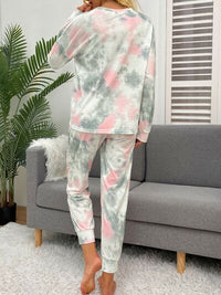 Thumbnail for Tie-Dye Round Neck Top and Drawstring Pants Lounge Set - 2 PCS - T - 1 COLOR -