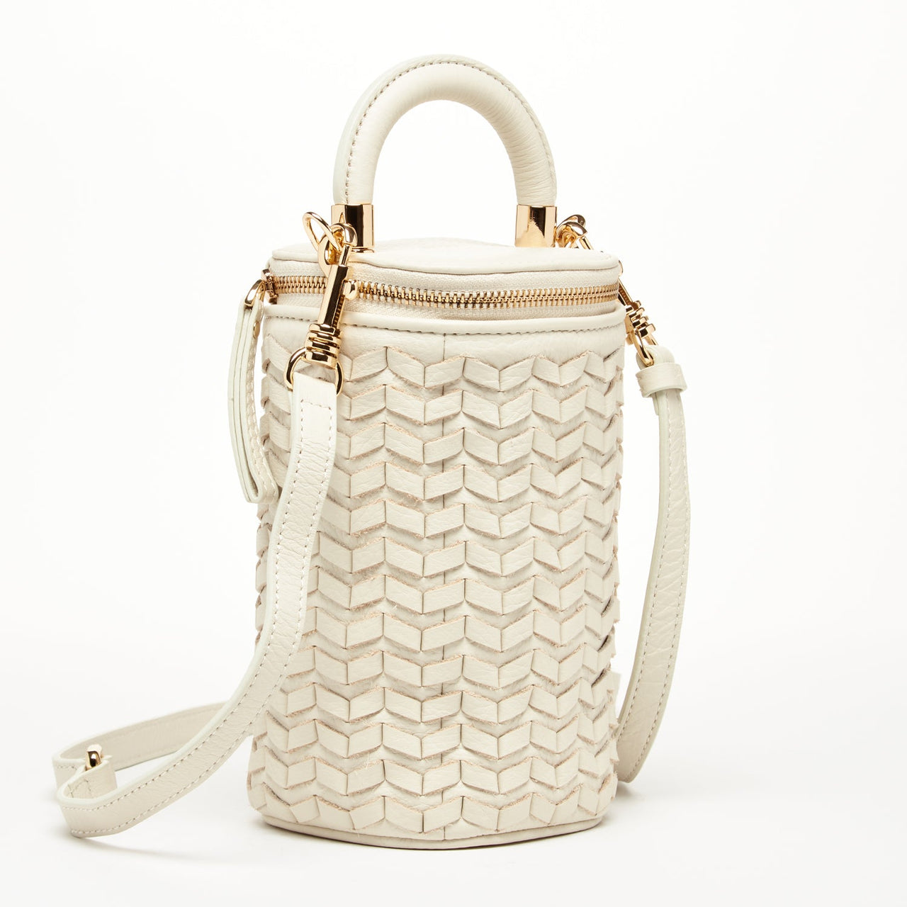 Elsa Basket Weave Leather Bag Off-White -