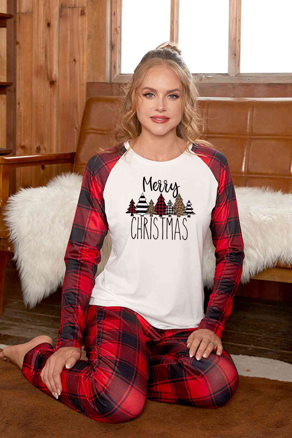 MERRY CHRISTMAS Graphic Top and Plaid Pants Set - T - SOLD BY SIZE / 2 PCS. - 4 SIZES -