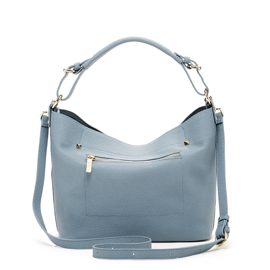 Lauren Faded Denim Leather Hobo Bag Blue -