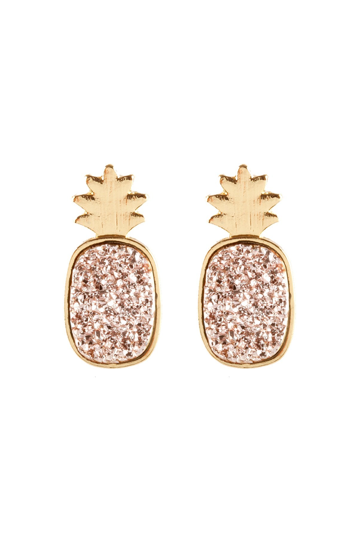 Metal Druzy Pineapple Post Earrings - 5 COLORS -