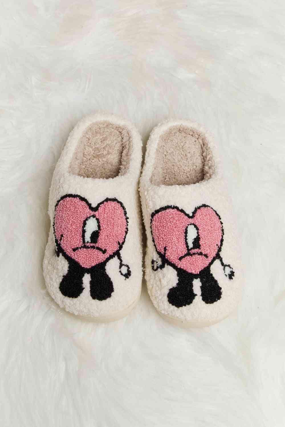 Melody Love Heart Print Plush Slippers - T - 2 COLORS -