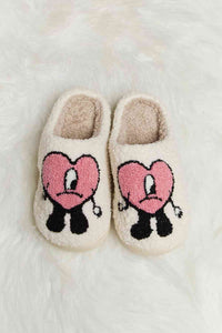 Thumbnail for Melody Love Heart Print Plush Slippers - T - 2 COLORS -