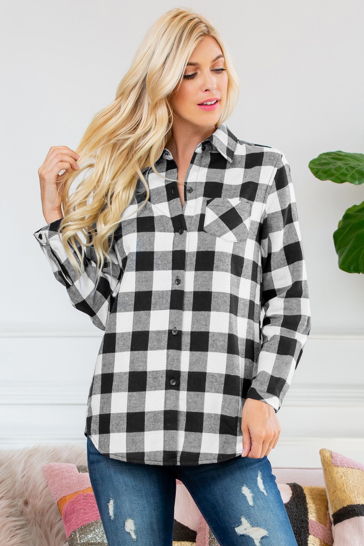 Riah Fashion - Sherpa Lined Plaid Flannel Top - 5 COLORS -