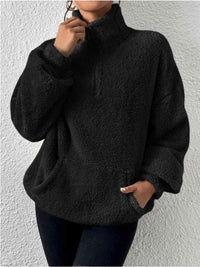 Thumbnail for Half Zip Drop Shoulder Sweatshirt with Pocket - T - 3 COLORS -