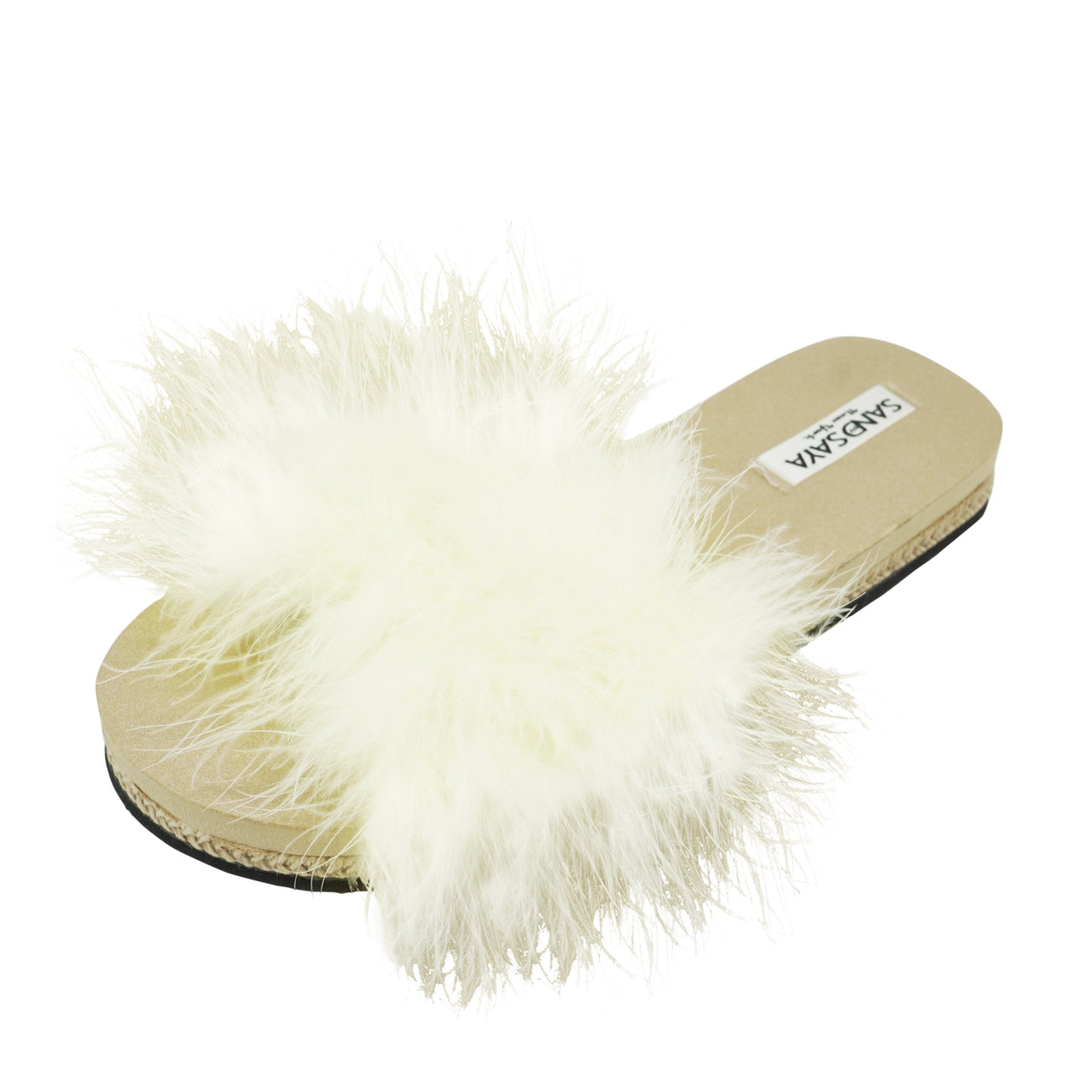 SAND BY SAYA N.Y. - White Feather - Espadrille Flat Womens Slide Slipper - 1 COLOR -