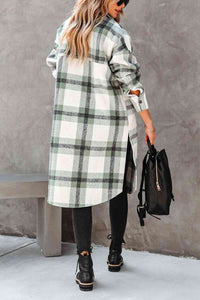 Thumbnail for Plaid Collared Button Down Coat - T - 1 COLOR -