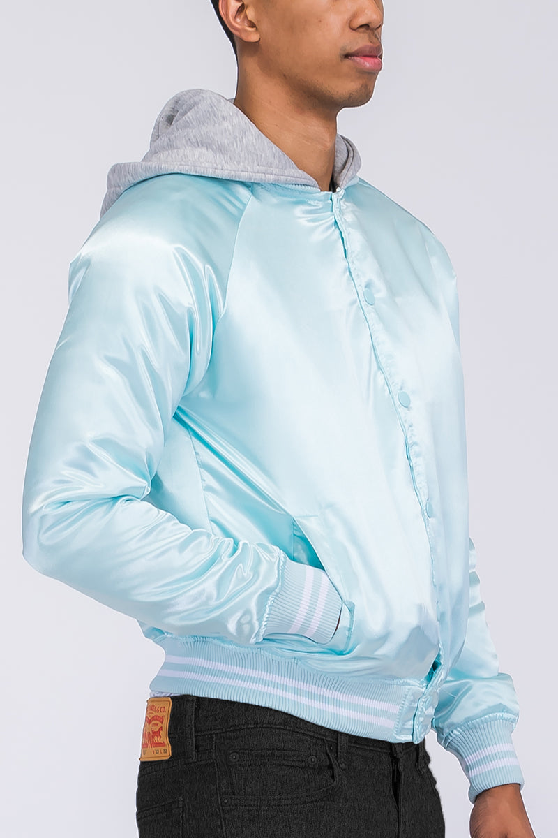 Satin Hooded Varsity Jacket - 7 COLORS -