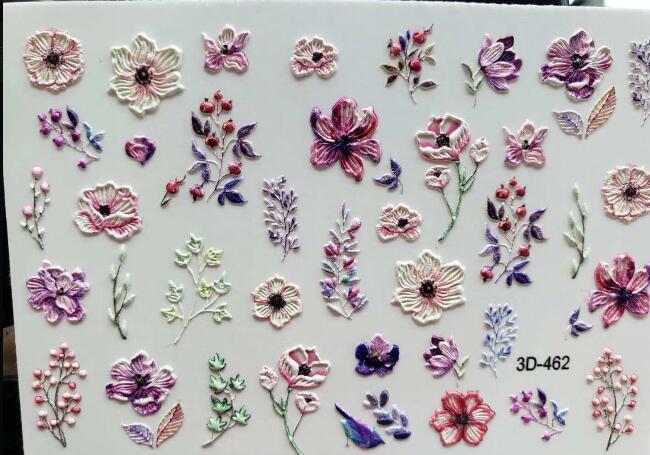 3D Acrylic Engraved / Relief - Flower Nail Stickers Embossed Flowers & Leaves - [27 DAY DELIVERY] -  Water Decals  - 19 STYLES! -