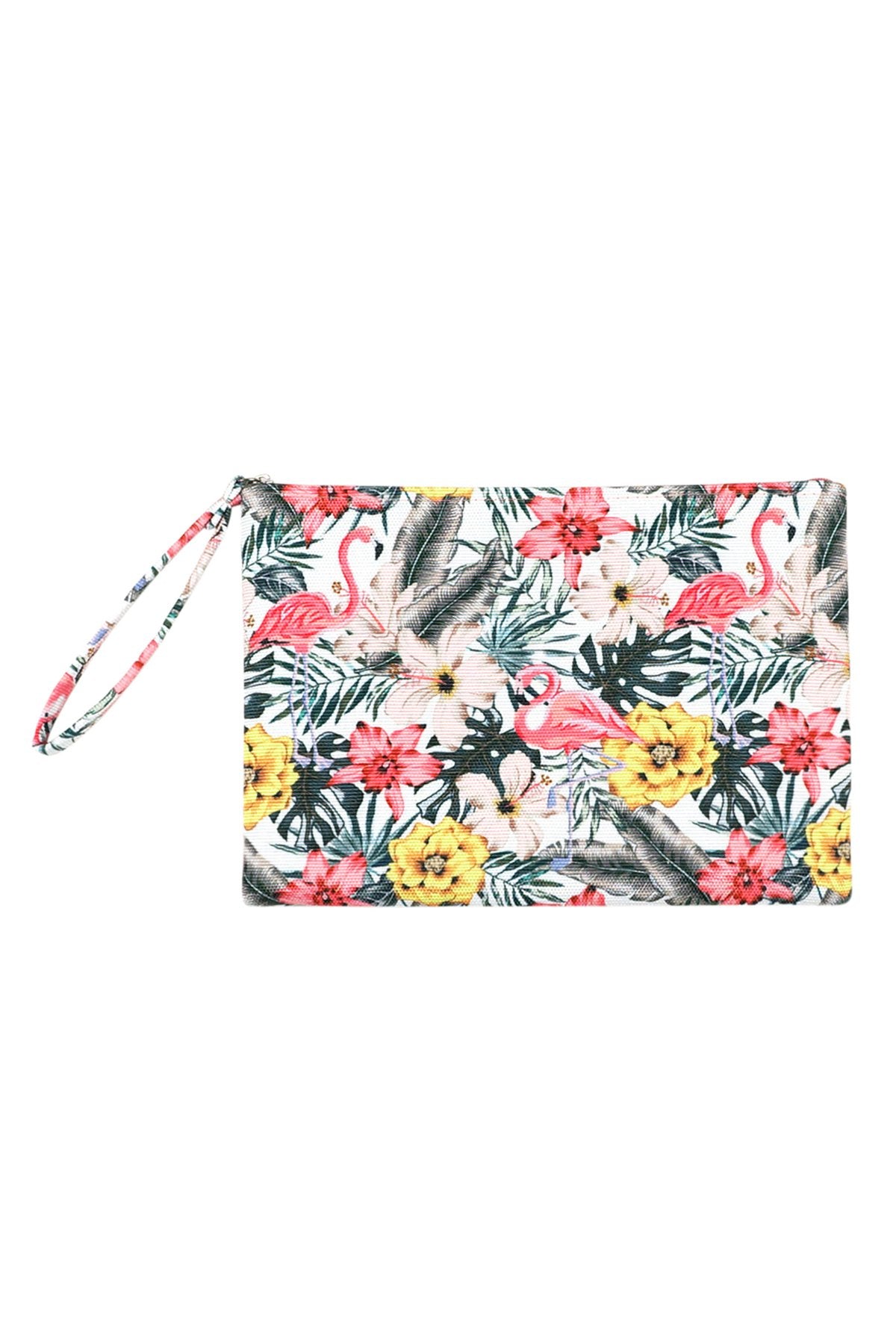 Riah Fashion - Tropical Hisbiscus Flamingo Pouch - 1 COLOR -