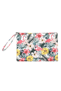 Thumbnail for Riah Fashion - Tropical Hisbiscus Flamingo Pouch - 1 COLOR -