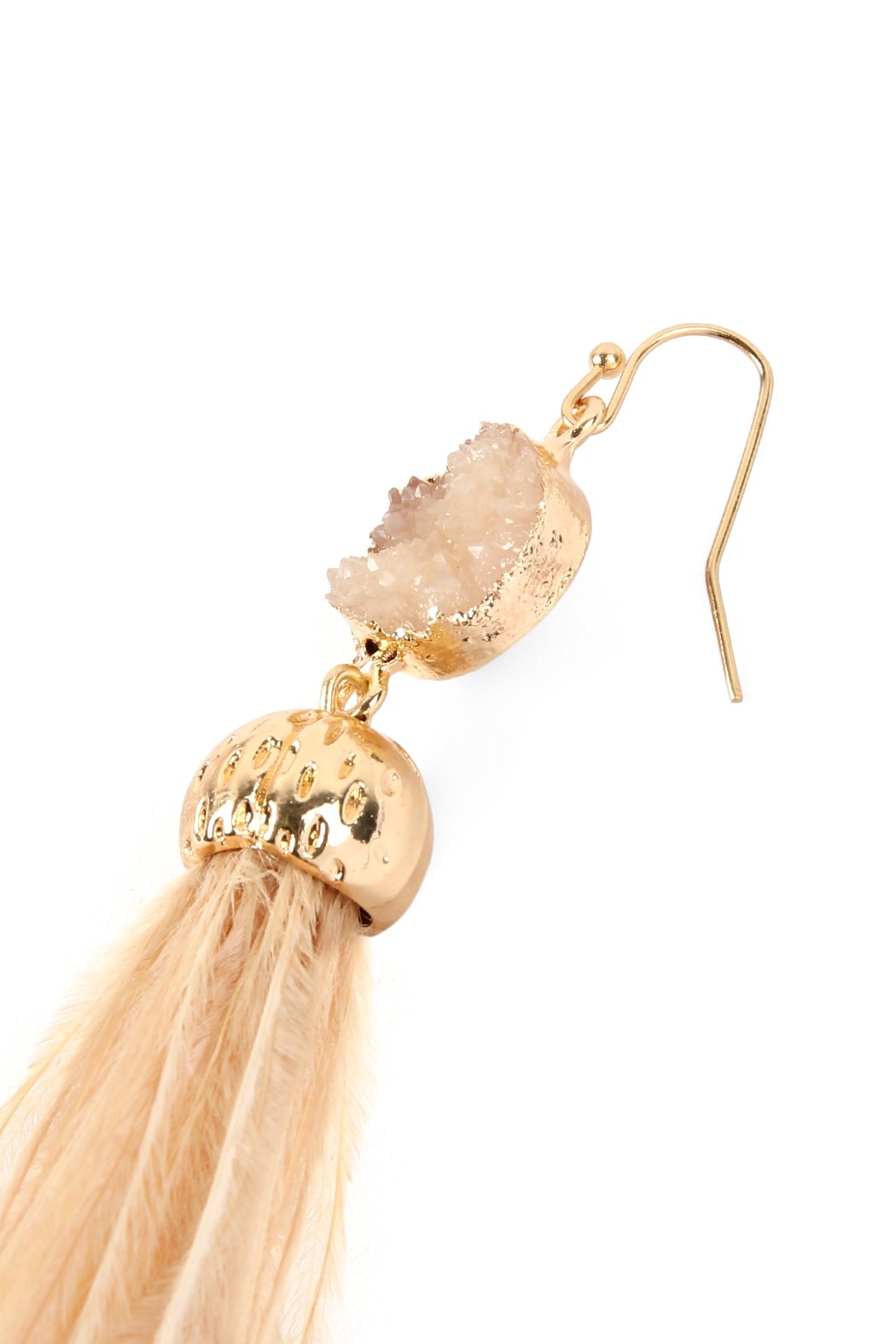 Riah Fashion - Druzy Stone Dangling Feather Earrings - 7 COLORS -