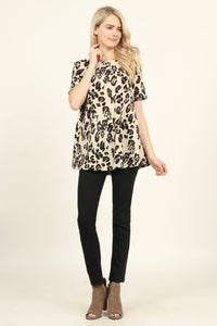 Thumbnail for Riah Fashion - Short Sleeve Leopard Knit Sweater - 2 COLORS -