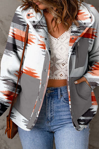 Thumbnail for Printed Snap Down Hooded Jacket - T - 1 COLOR -