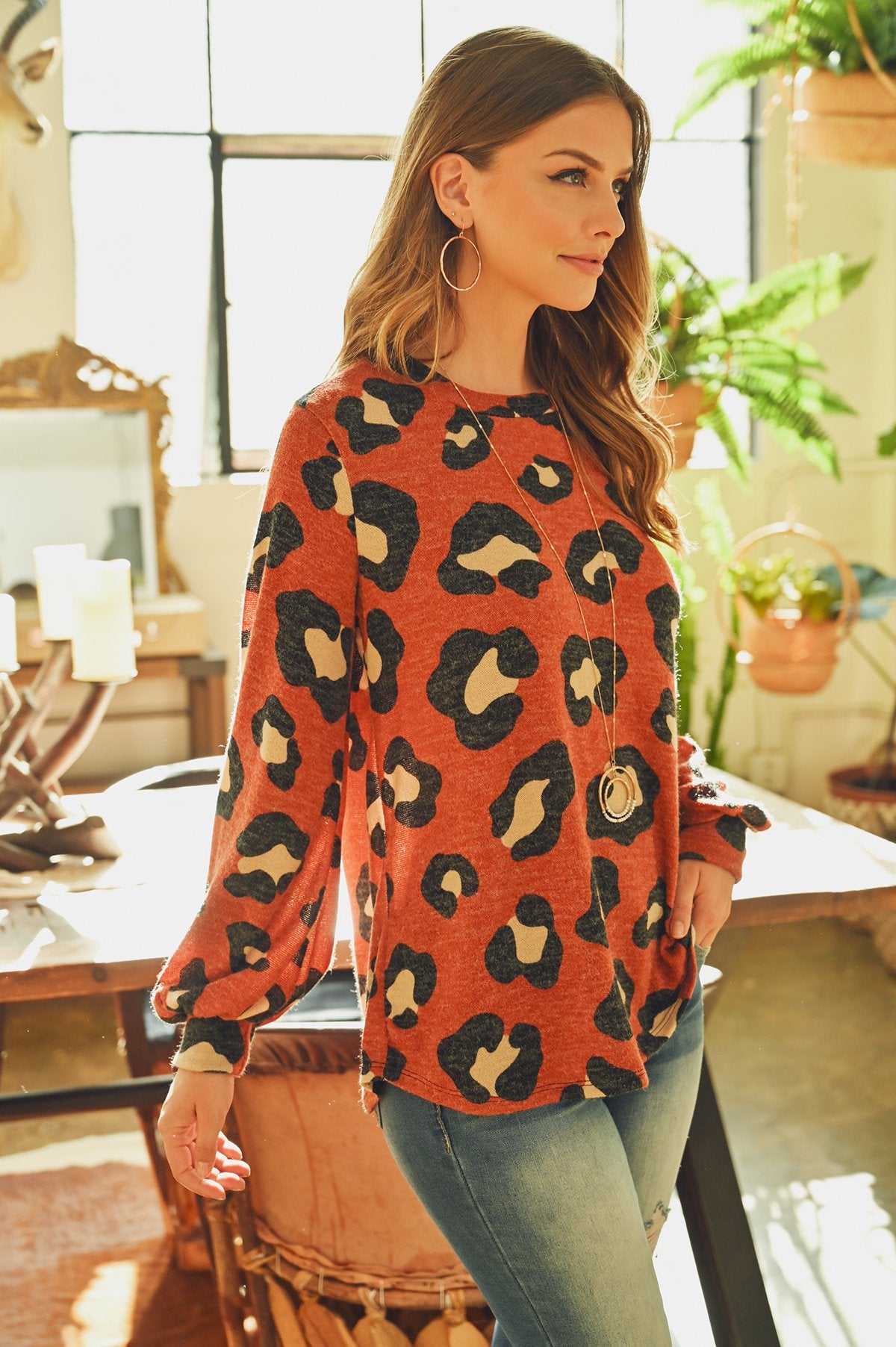 Riah Fashion - Puff Sleeved Leopard Print Top - 4 COLORS -