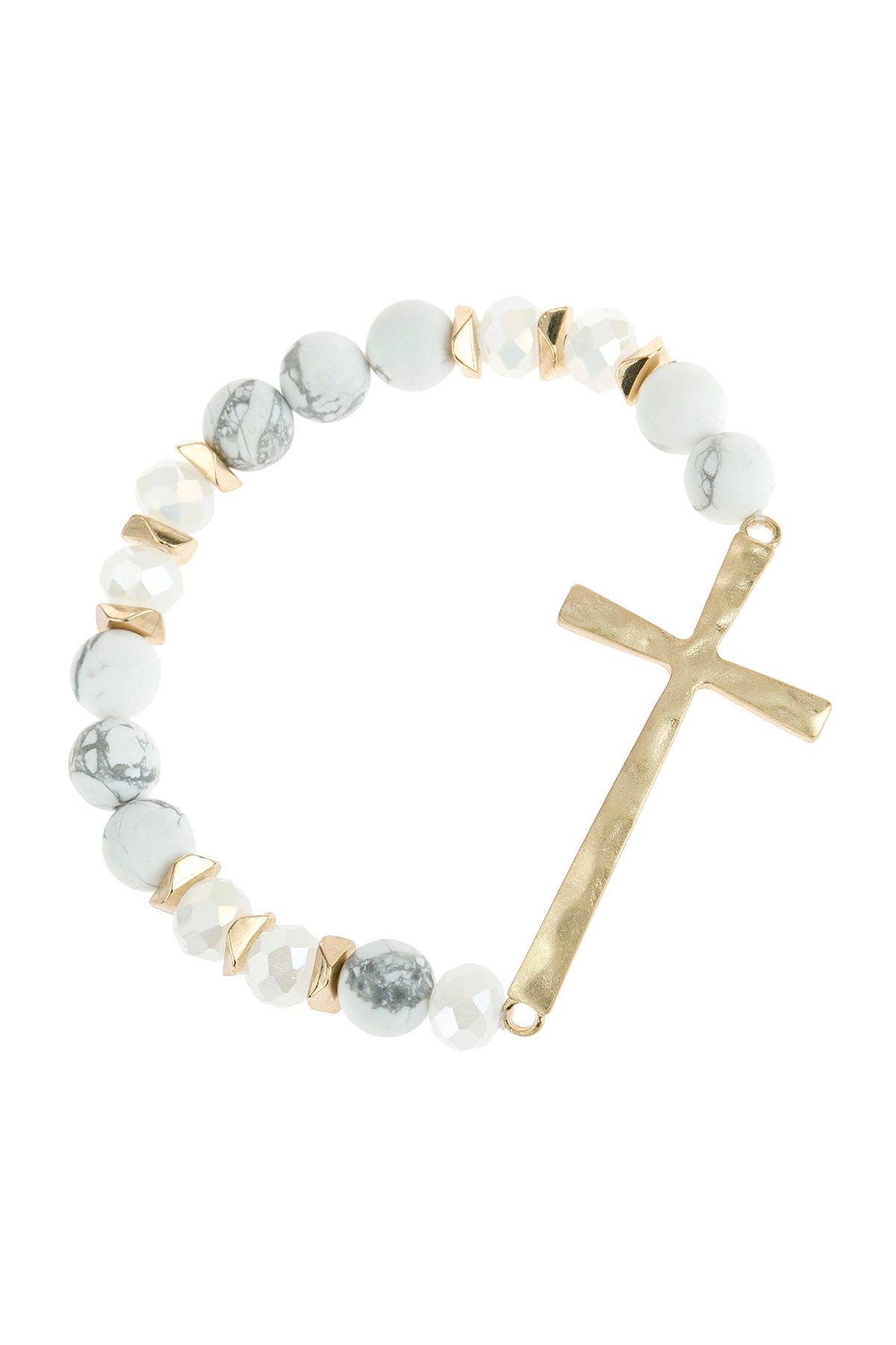 Riah Fashion - Mix Beads Hammered Cross Bracelet - 9 COLORS -