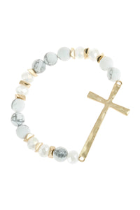 Thumbnail for Riah Fashion - Mix Beads Hammered Cross Bracelet - 9 COLORS -