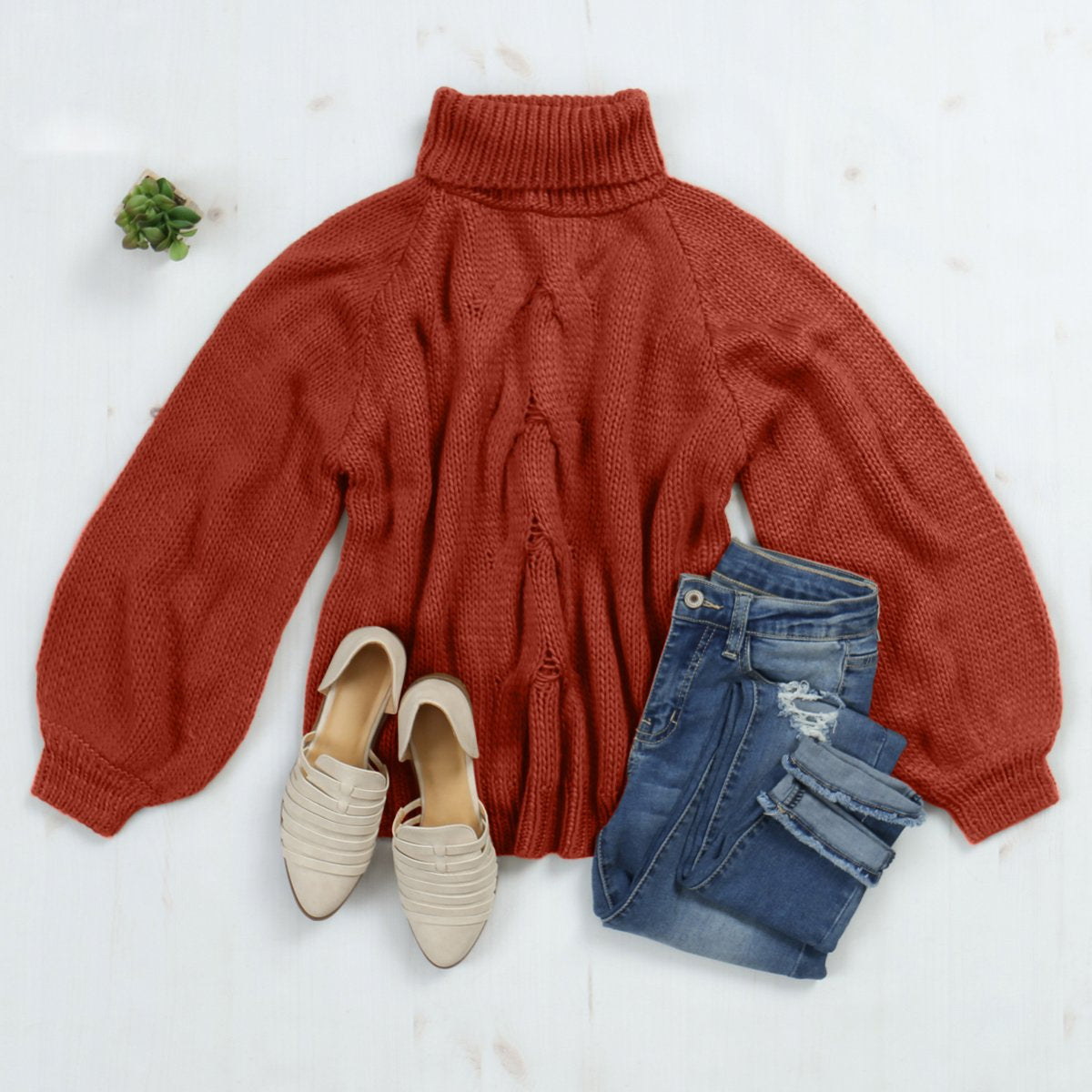 Riah Fashion - Chunky Cable Knit Turtleneck Sweater - 9 COLORS -