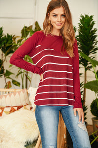 Thumbnail for Riah Fashion - Solid Stripe Contrast Color Block Top - 4 COLORS -