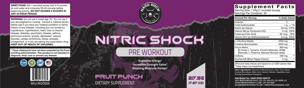 Nitric Shock Pre Workout- Fruit Punch