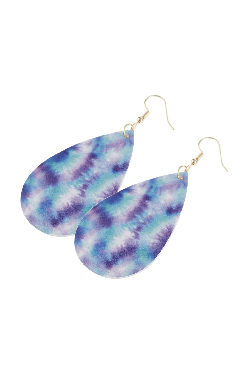 Abstract Blue Violet Printed Leather Teardrop Hook Earrings -