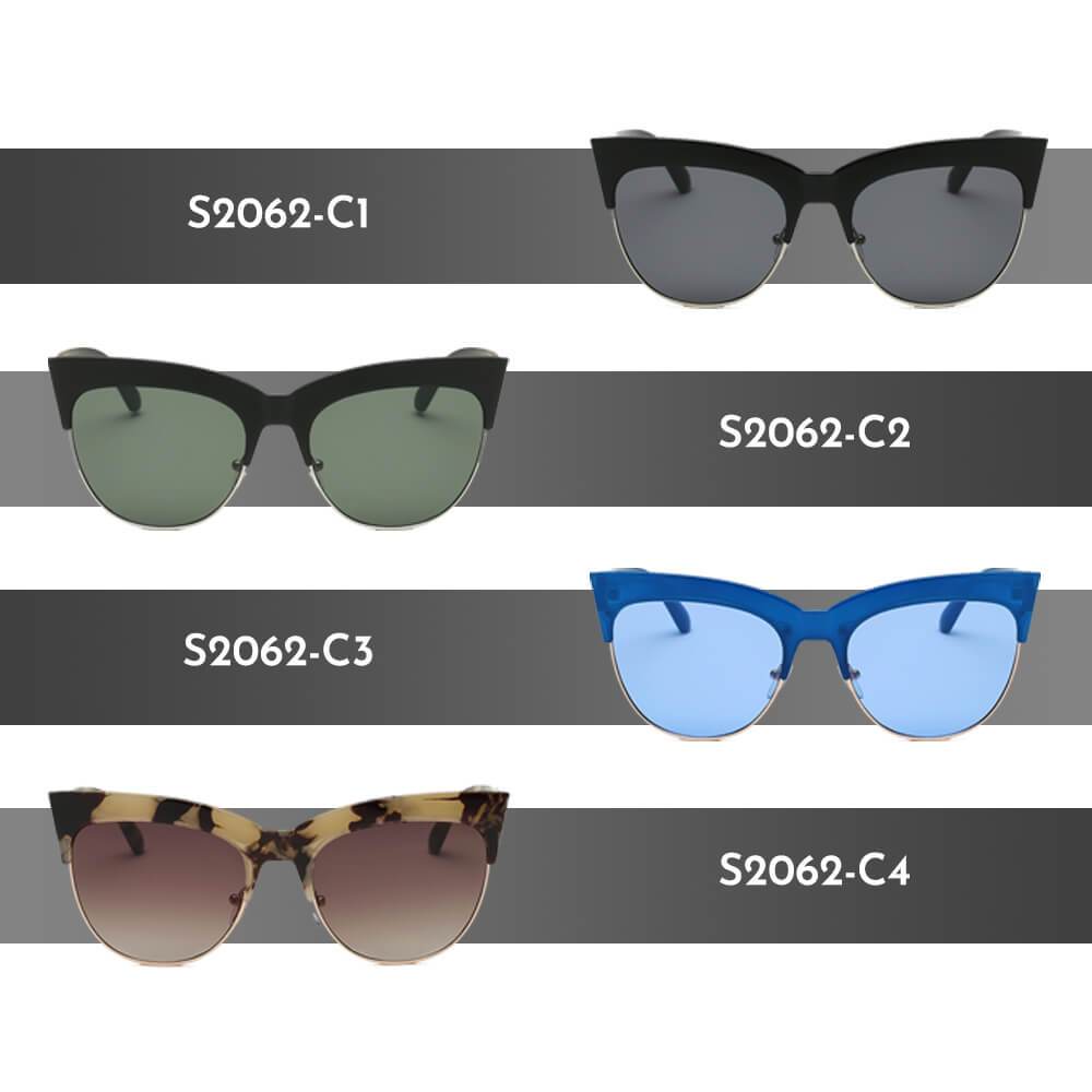 Henrietta | S2062 - Women Half Frame Round Cat Eye Sunglasses - 4 COLORS -