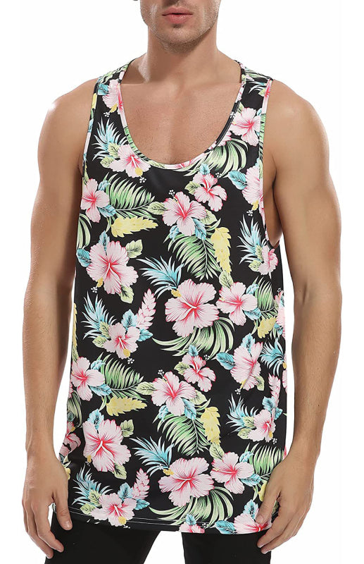 Men's Casual Summer Beach Print Sleeveless Tank Top - K - 2 PRINTS -