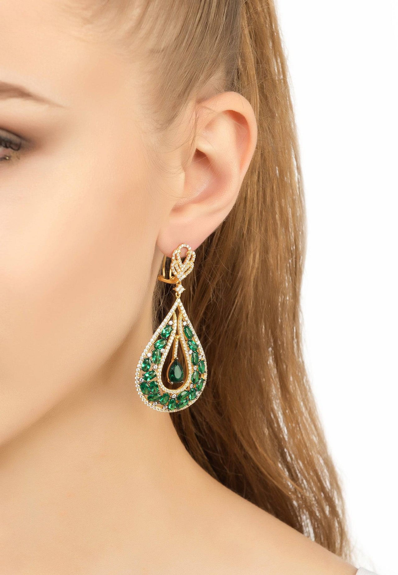 LATELITA - Charlotte Teardrop Earrings Emerald Gold -