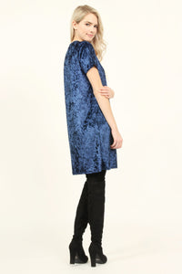 Thumbnail for Riah Fashion - Short Sleeve Crushed Velvet Tunic Dress - 11 COLORS -