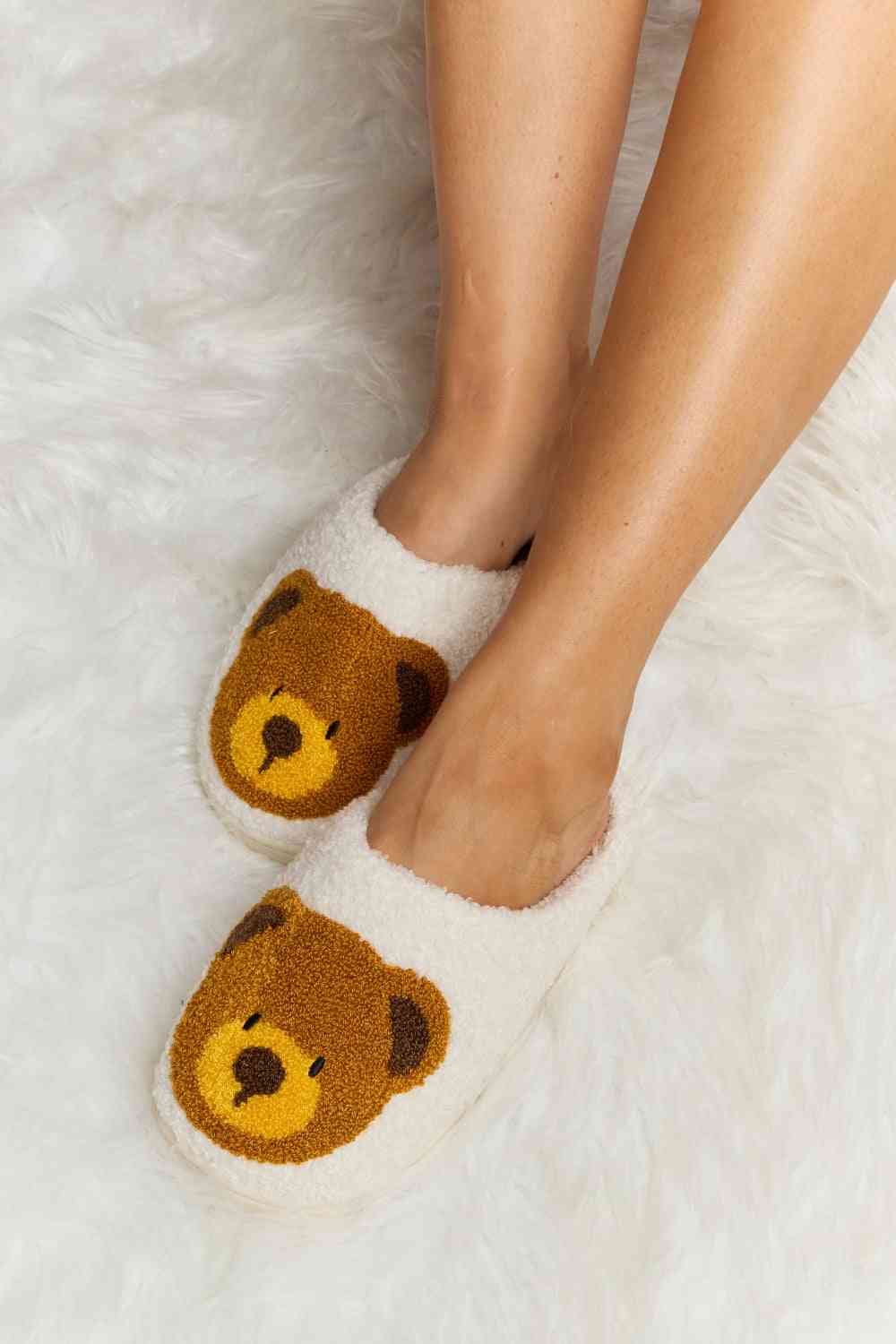 Melody Teddy Bear Print Plush Slide Slippers - T - 6 COLORS -