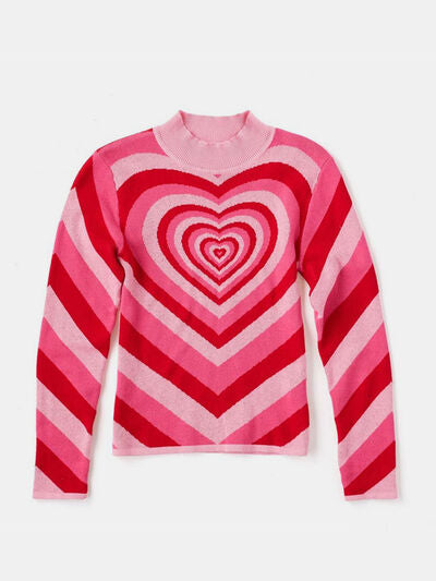 Heart Mock Neck Long Sleeve Sweater - T - 4 COLORS -