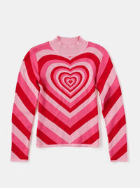 Thumbnail for Heart Mock Neck Long Sleeve Sweater - T - 4 COLORS -