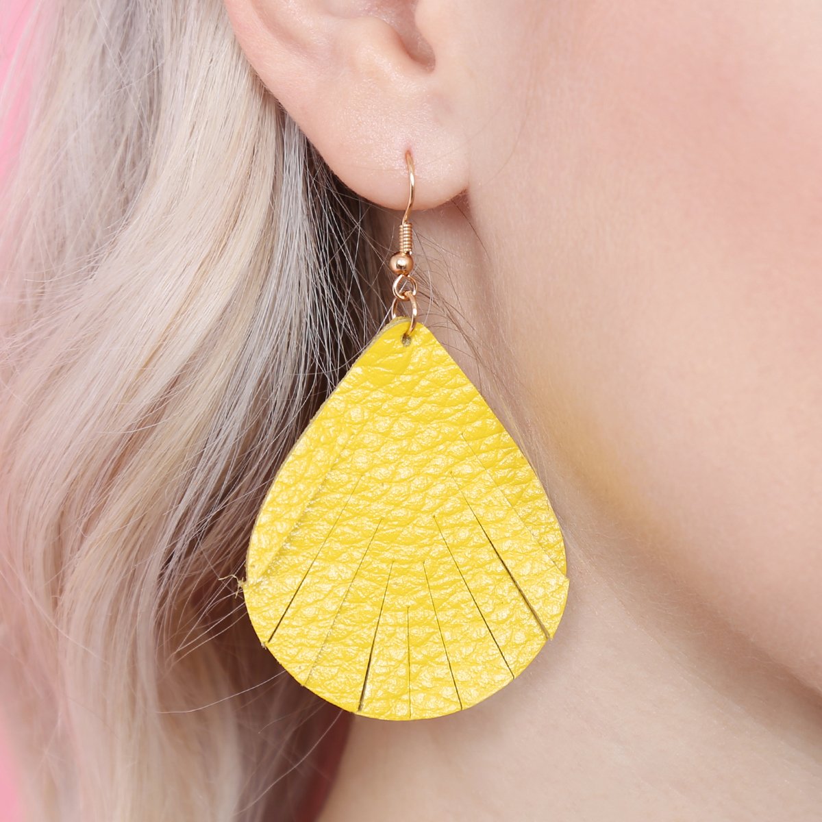 Fringed Pear Shaped Leather Earrings - 10 COLORS