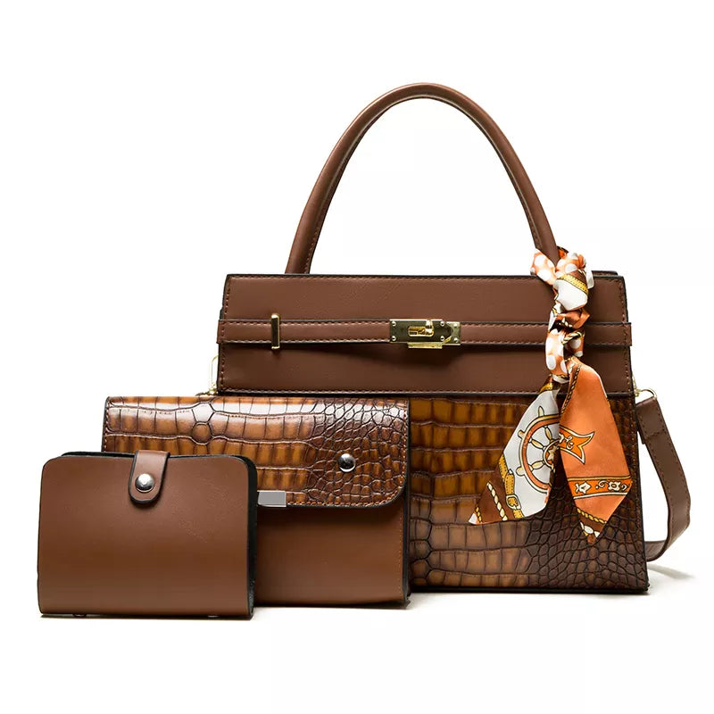 Savoy - Janice Womens Handle Bag (3 Piece Set) - Brown - 1 COLOR -