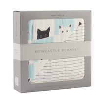 Thumbnail for Peek-A-Boo Cats and Pencil Stripe Bamboo Muslin Newcastle Blanket -