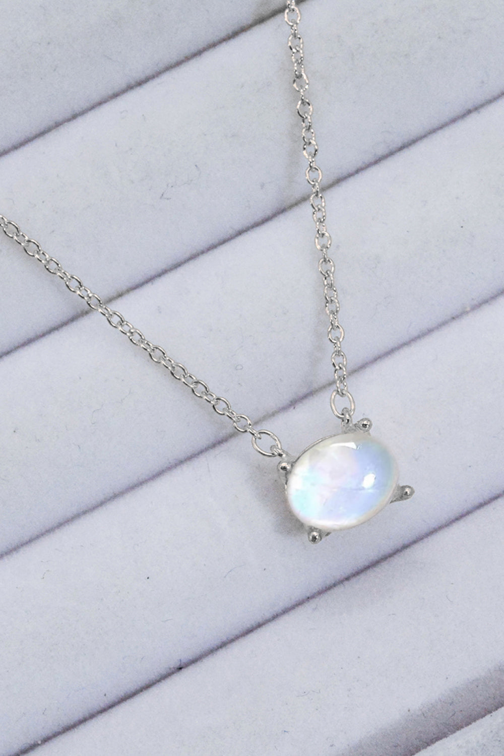 Geometric Moonstone Pendant Necklace - T - 2 FINISHES -