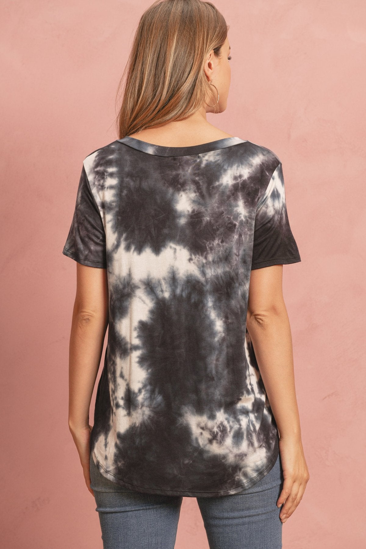 Riah Fashion - Tie Dye  V-Neck Round Hem Top - 5 COLORS -