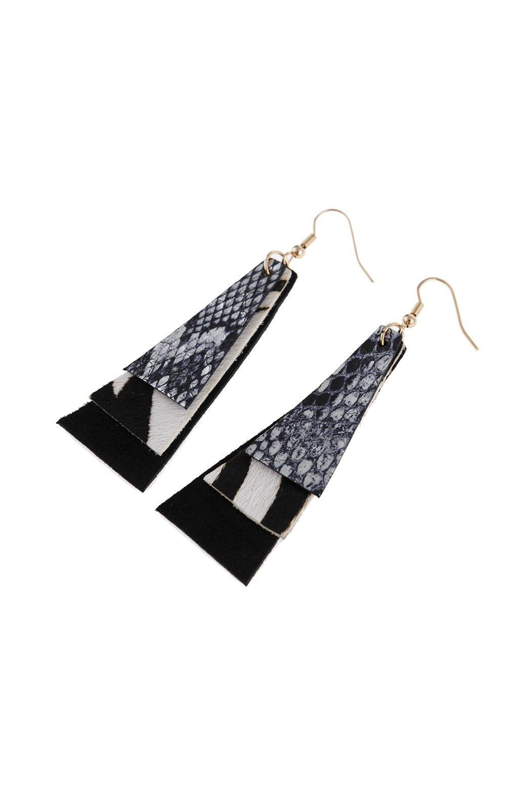 Animal Print Layered Leather Trapezoid Hook Earrings - 5 STYLES -