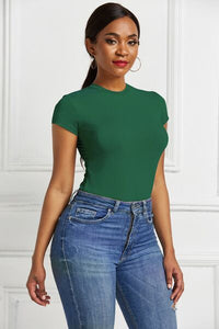 Thumbnail for Round Neck Short Sleeve Bodysuit - T - 9 COLORS -