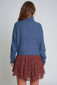 Thumbnail for Q2 - Knitted Sweater With Buttons and High Collar in Blue - 1 COLOR -