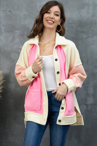 Thumbnail for Color Block Collared Slit Jacket - T - 1 COLOR -